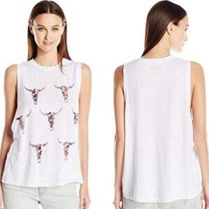 Show Me Your MuMu Mellow Slouchy Tank has Floral Cow Skull Print   Size Large